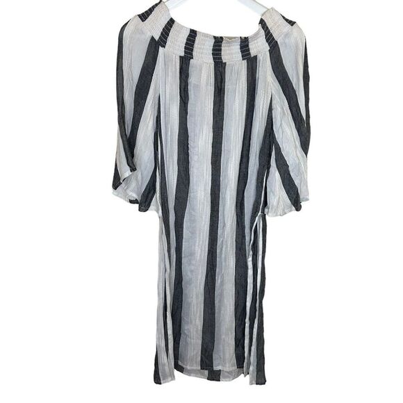 L*Space Izzy Striped Smocked Coverup Womens Size M Off The Shoulders Side Slits - Picture 7 of 10